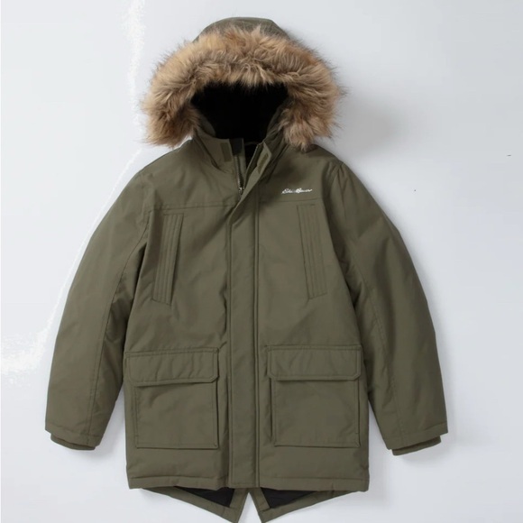 ✨Eddie Bauer youth Green Puffer Jacket with Fur Hood - Worn 2x - Super Warm ❄️